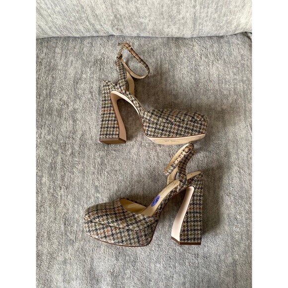 NWT Jessica Simpson Tweed Block Heel Pumps 8.5 Ankle Strap Heels • Square toe - Picture 3 of 10